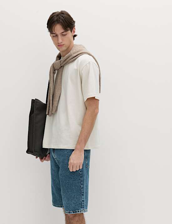 Straight Leg Rigid Denim Shorts