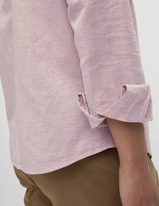 Cotton Linen Blend Puppytooth Shirt
