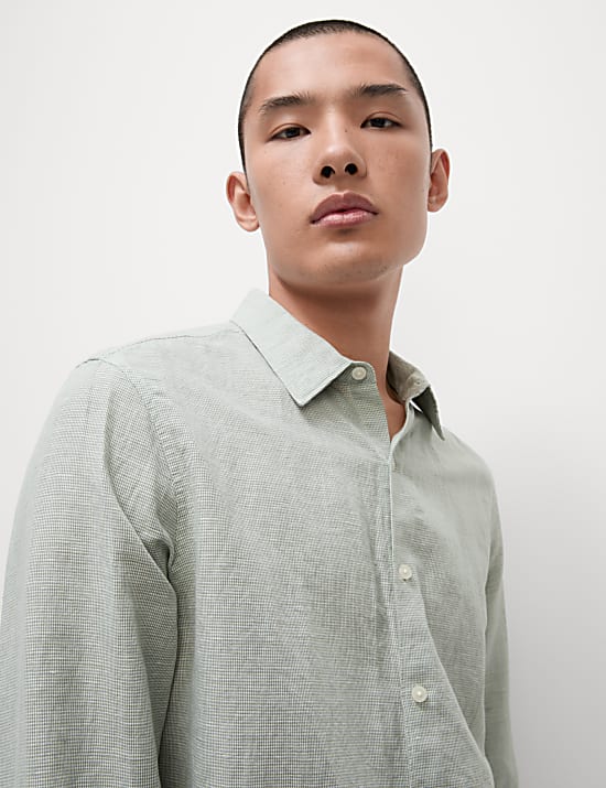 Chemise en coton et lin m&eacute;lang&eacute;s &agrave; motif pied-de-coq
