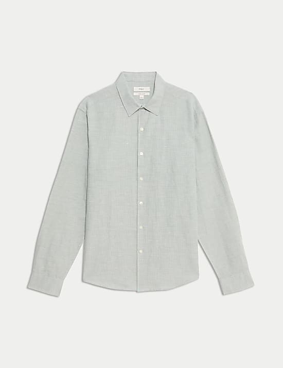 Chemise en coton et lin m&eacute;lang&eacute;s &agrave; motif pied-de-coq