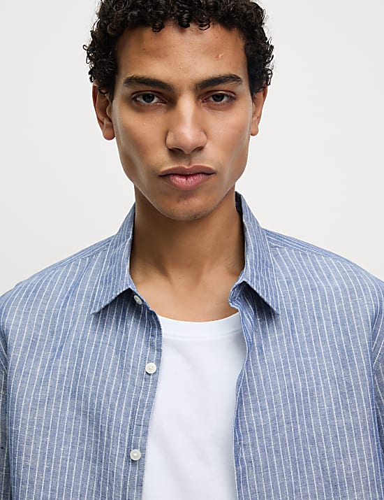 Cotton Linen Blend Striped Shirt