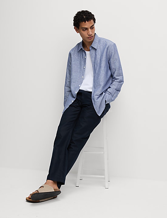 Cotton Linen Blend Striped Shirt