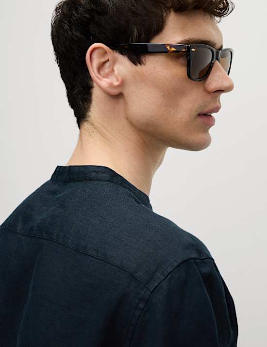 Pure Linen Grandad Collar Shirt