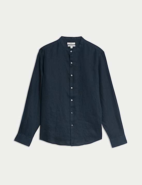 Pure Linen Grandad Collar Shirt