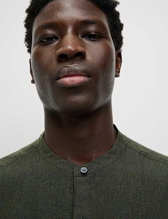 Pure Linen Grandad Collar Shirt