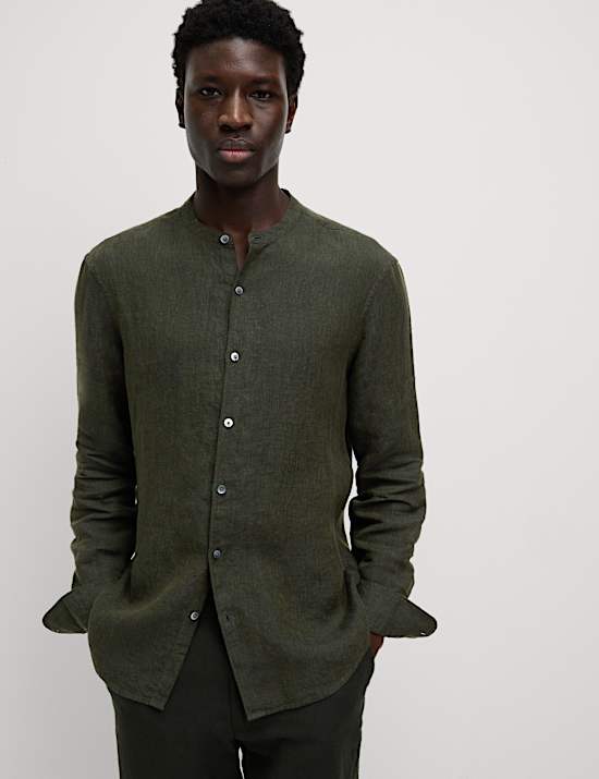Pure Linen Grandad Collar Shirt