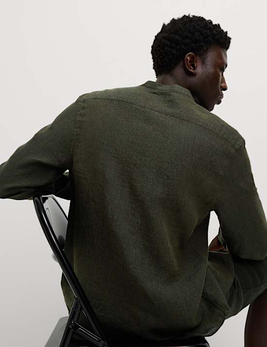 Pure Linen Grandad Collar Shirt