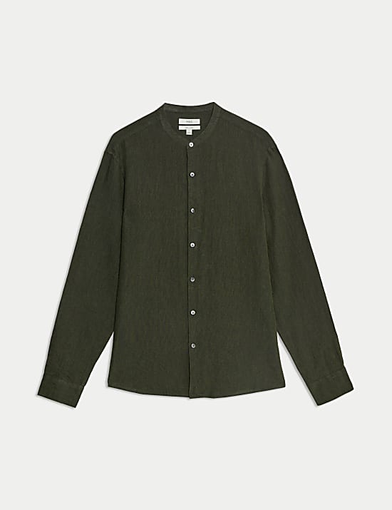 Pure Linen Grandad Collar Shirt