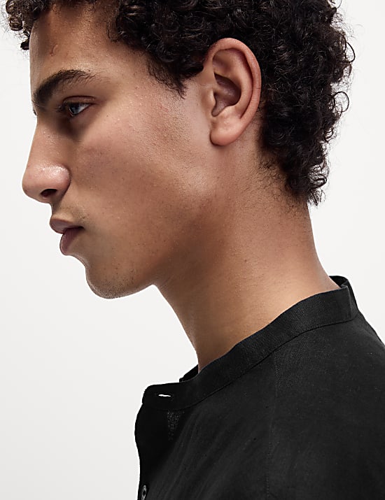 Pure Linen Grandad Collar Shirt