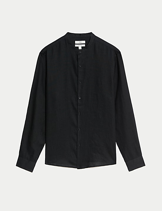 Pure Linen Grandad Collar Shirt