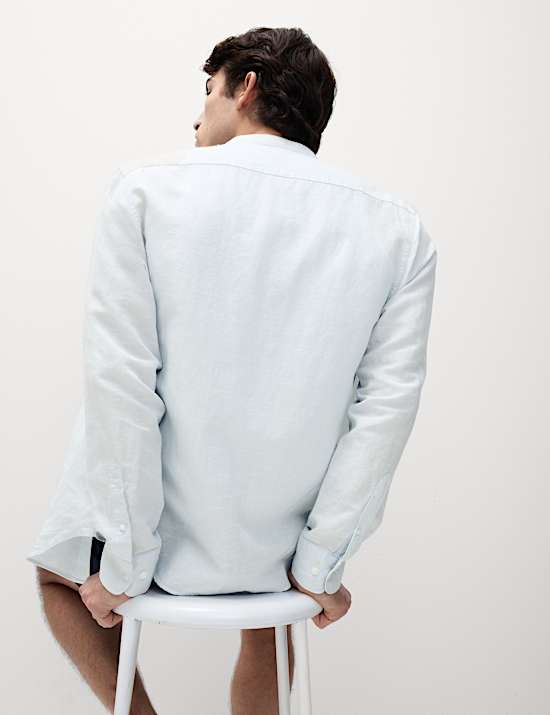 Cotton Linen Blend Grandad Collar Shirt