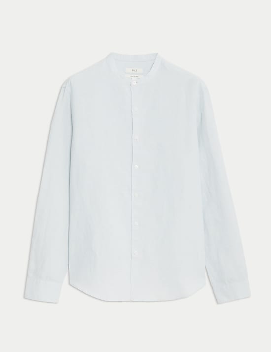 Cotton Linen Blend Grandad Collar Shirt
