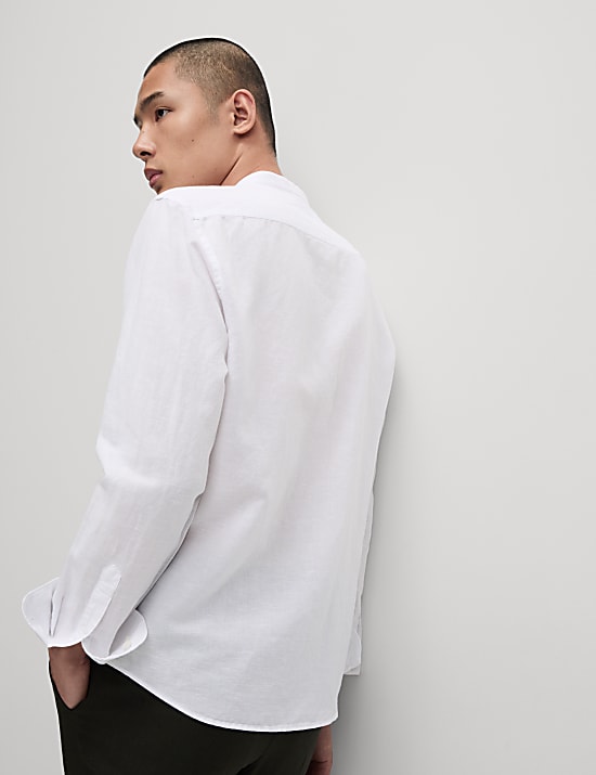 Hemd aus Baumwoll-Leinen-Mischgewebe mit Großvater-Kragen