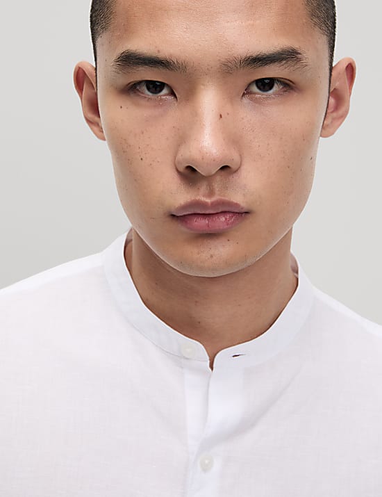 Hemd aus Baumwoll-Leinen-Mischgewebe mit Großvater-Kragen