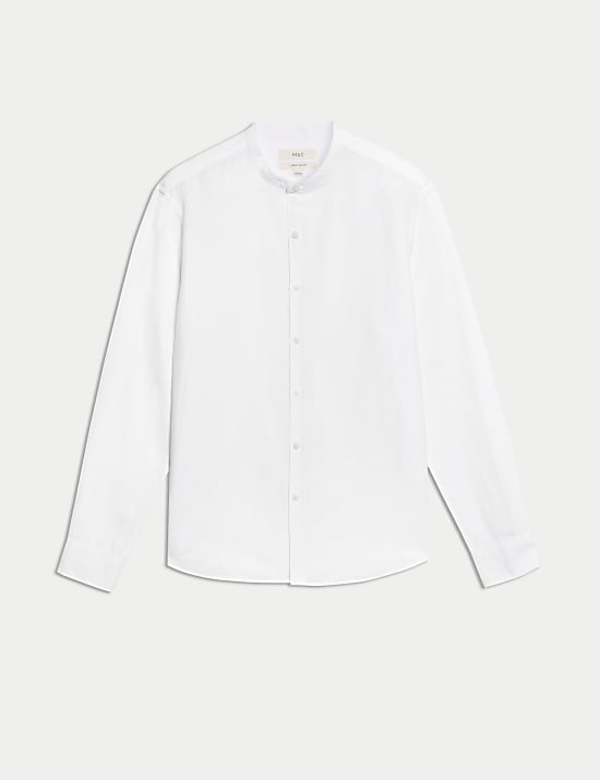 Hemd aus Baumwoll-Leinen-Mischgewebe mit Großvater-Kragen