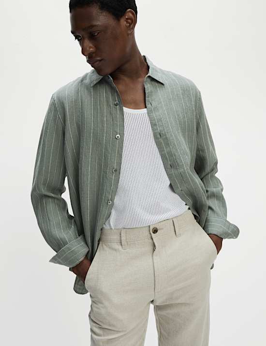 Regular Fit Pure Linen Striped Shirt