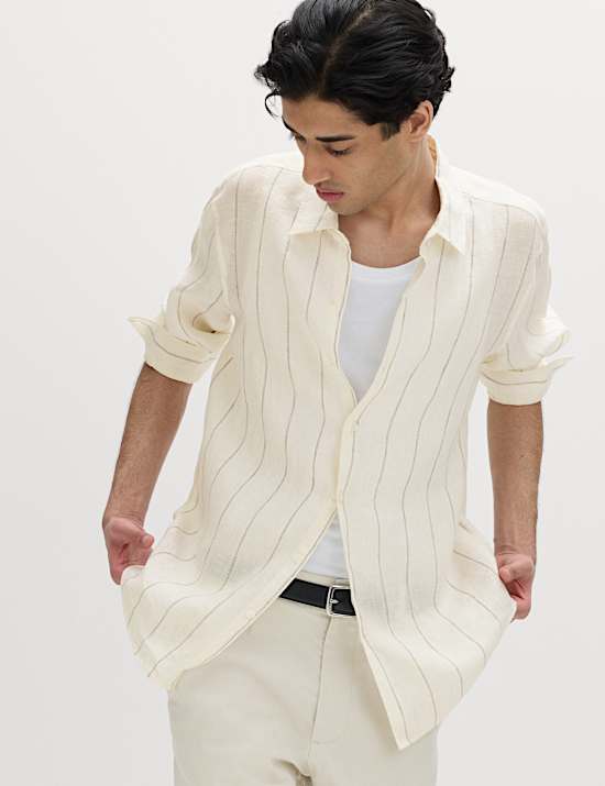 Regular Fit Pure Linen Striped Shirt