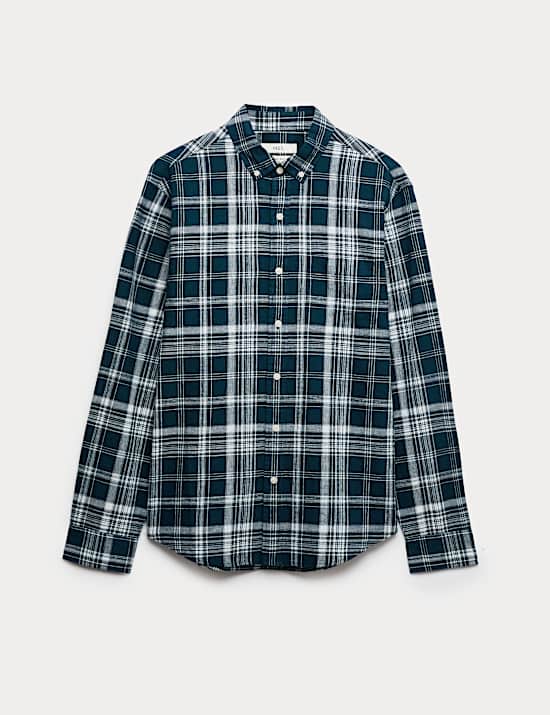 חולצה משובצת מתערובת פשתן וכותנה