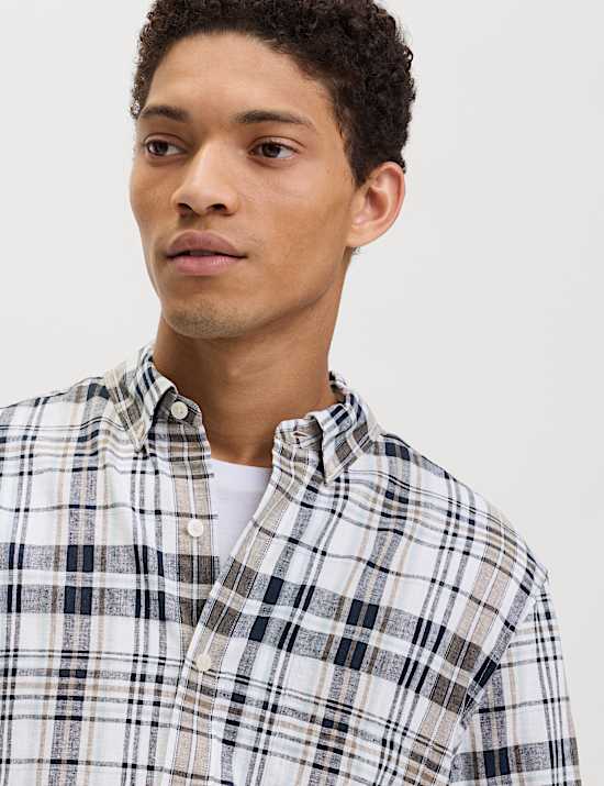 Linen Cotton Blend Check Shirt