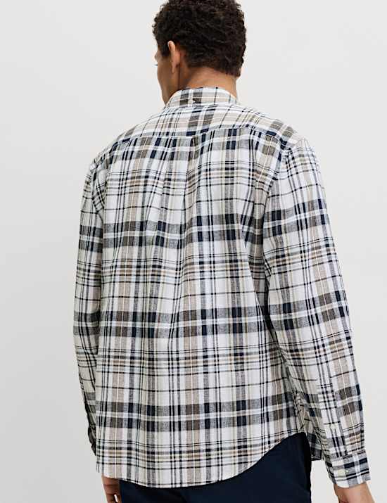 Linen Cotton Blend Check Shirt