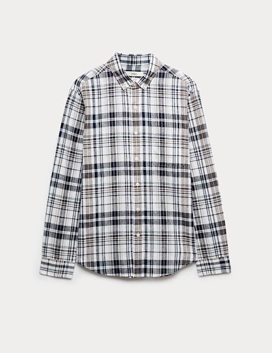 Linen Cotton Blend Check Shirt