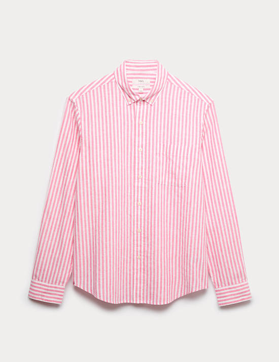 Linen Cotton Blend Striped Shirt