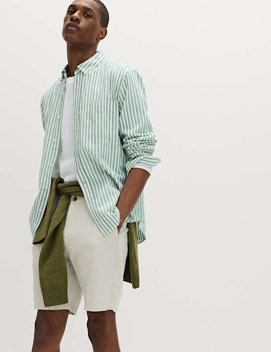 Linen Cotton Blend Striped Shirt