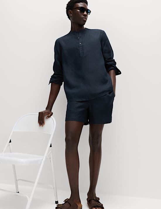 Pure Linen Grandad Collar Shirt