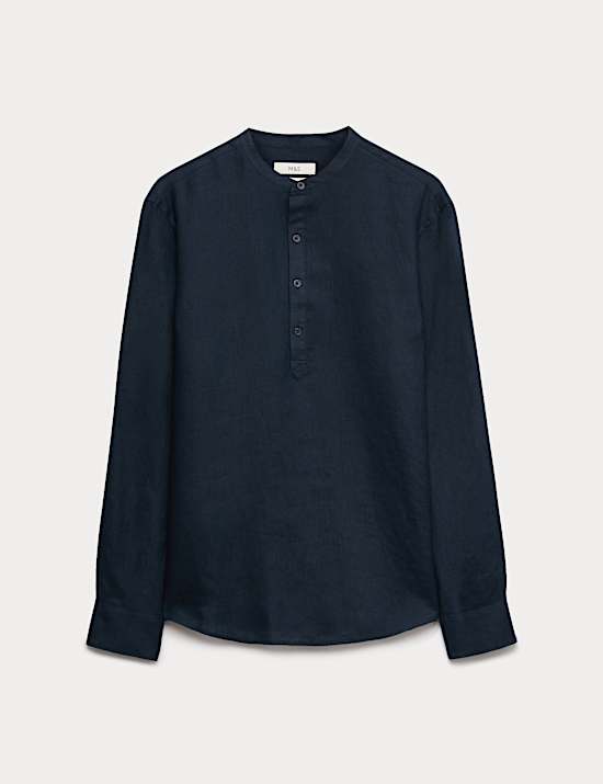 Pure Linen Grandad Collar Shirt