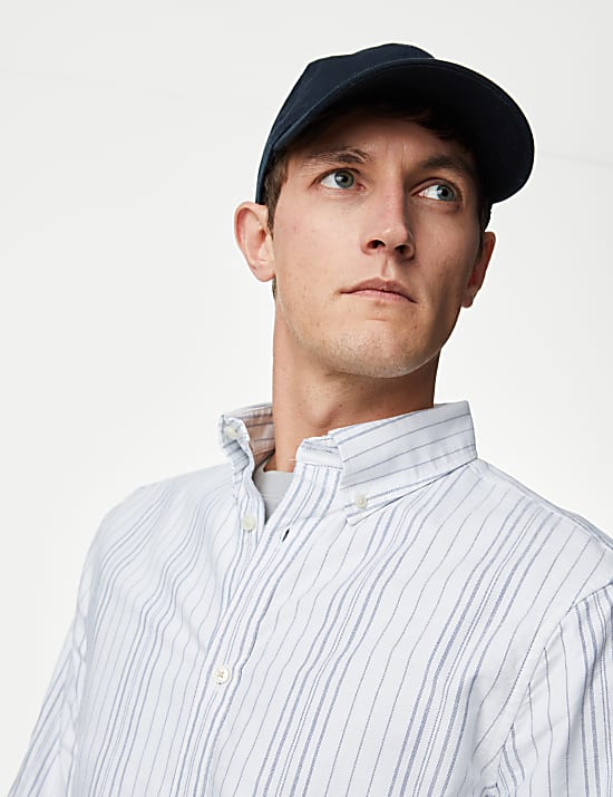 Easy Iron Cotton Rich Striped Oxford Shirt