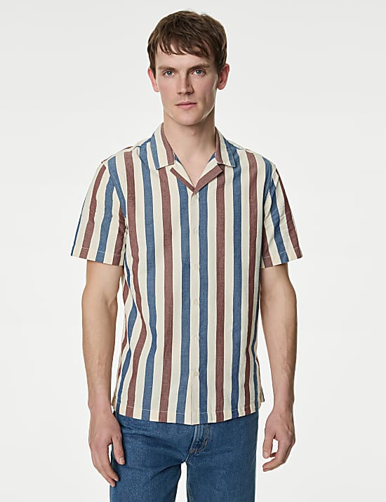 Easy Iron Pure Cotton Seersucker Striped Shirt