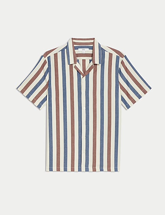 Easy Iron Pure Cotton Seersucker Striped Shirt