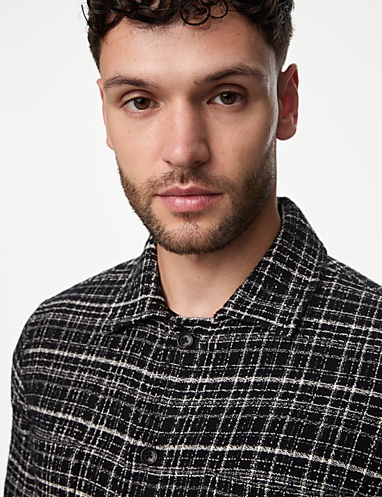 Surchemise 100 % coton &agrave; carreaux textur&eacute;s