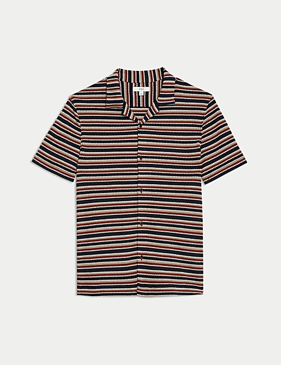 Easy Iron Striped Cuban Collar Shirt