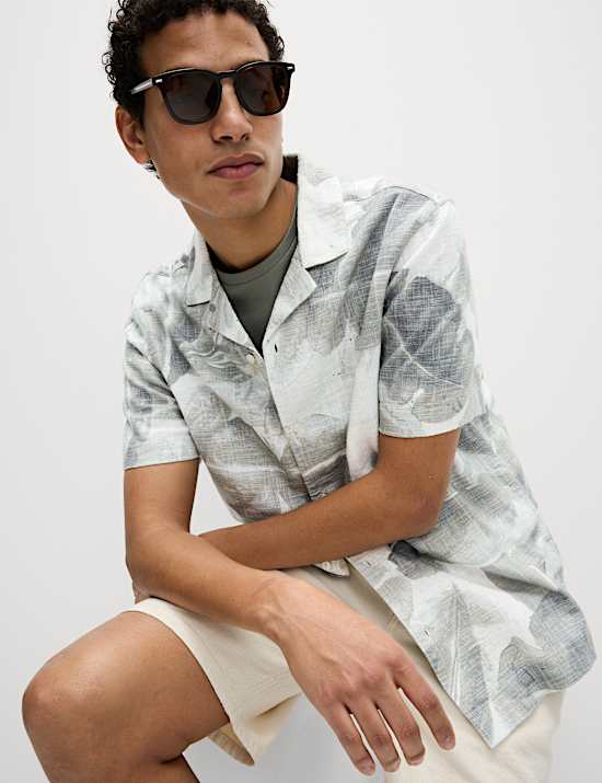 Cotton Rich Short Sleeve Cuban Collar Shirt