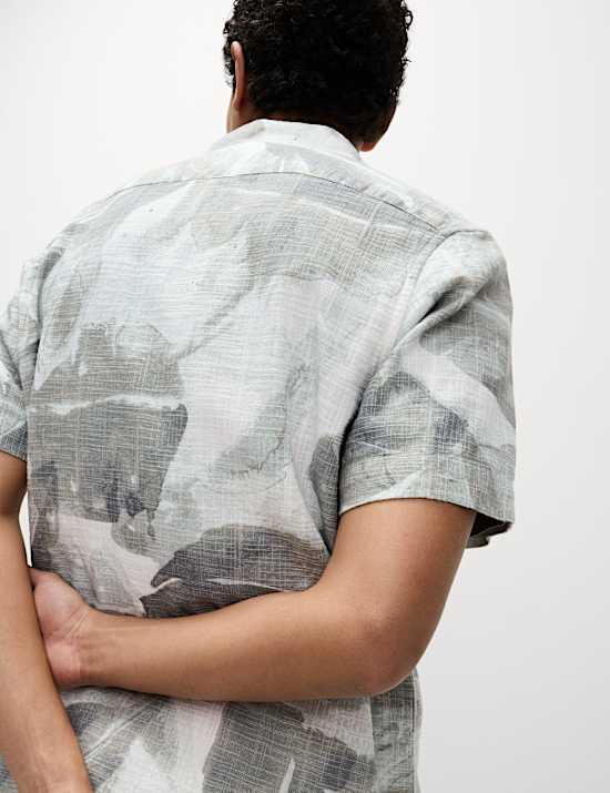 Cotton Rich Short Sleeve Cuban Collar Shirt