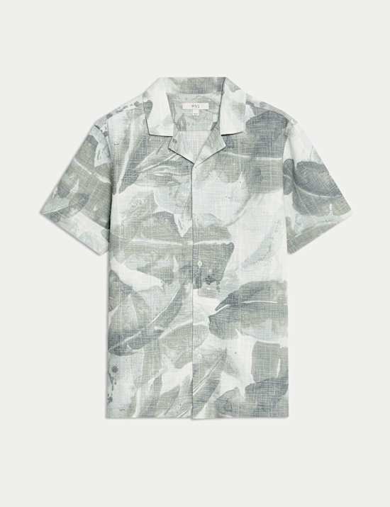 Cotton Rich Short Sleeve Cuban Collar Shirt