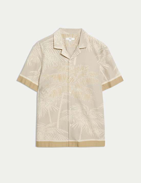 Cotton Blend Palm Print Shirt