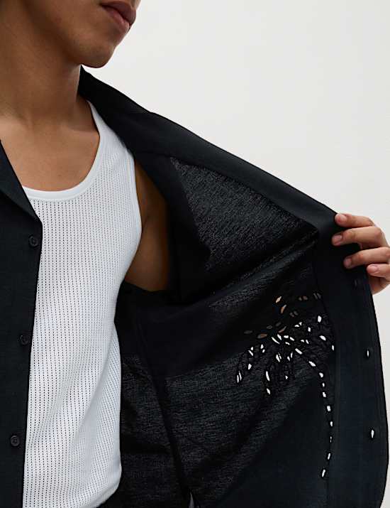 חולצת עץ דקל רקומה מתערובת כותנה