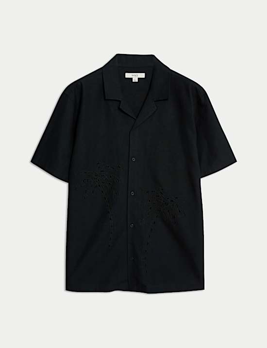 חולצת עץ דקל רקומה מתערובת כותנה