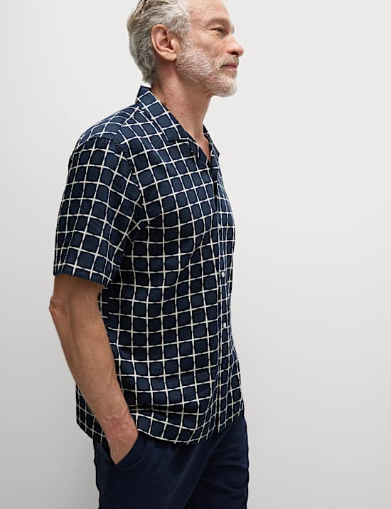 Pure Cotton Geo Print Cuban Collar Shirt