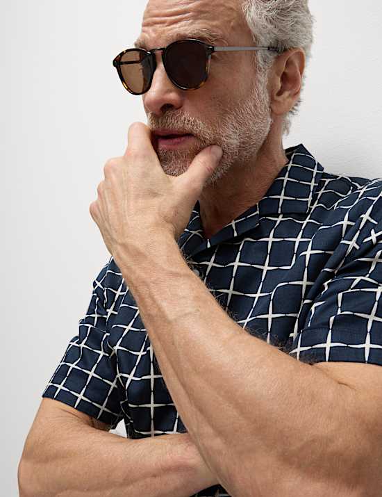 Pure Cotton Geo Print Cuban Collar Shirt