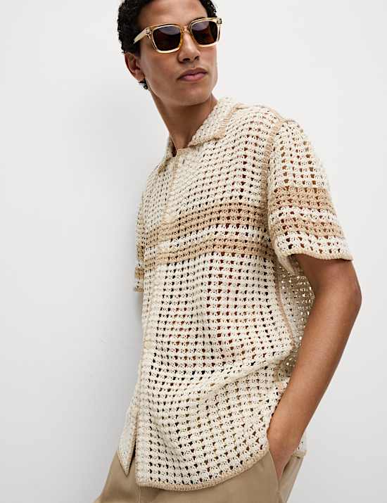 Relaxed Fit Striped Short Sleeve Knitted Shirt