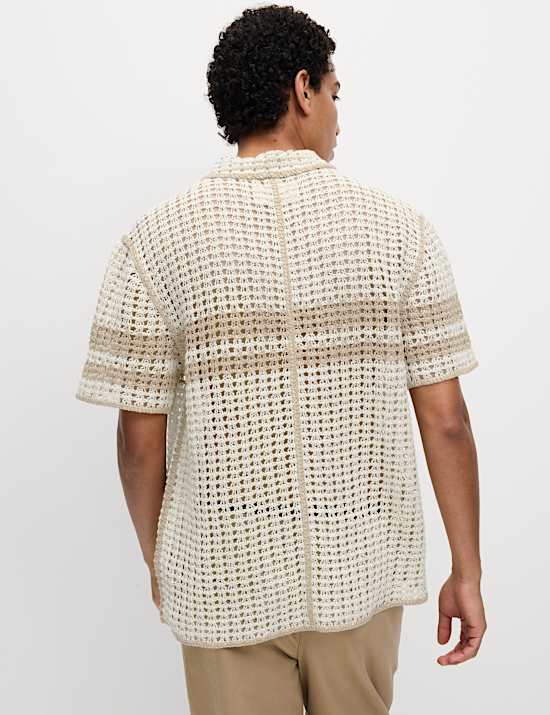 Relaxed Fit Striped Short Sleeve Knitted Shirt