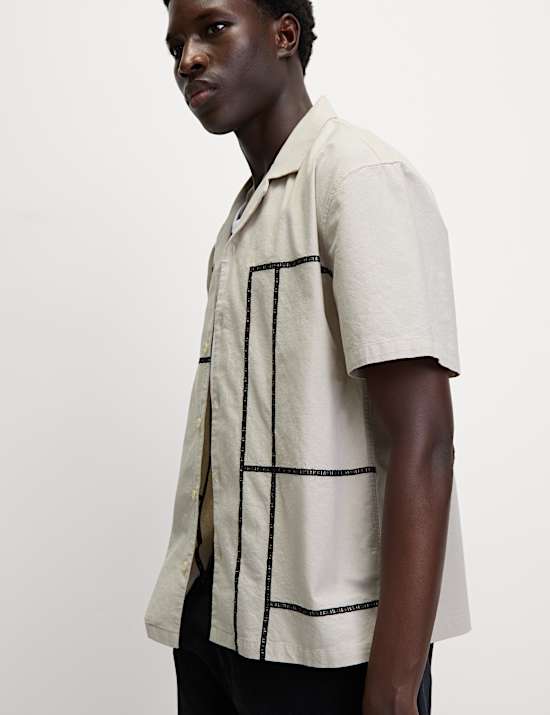 Relaxed Fit Cotton Rich Line Embroidery Shirt