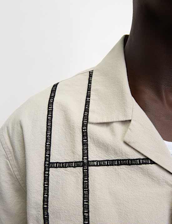 Relaxed Fit Cotton Rich Line Embroidery Shirt