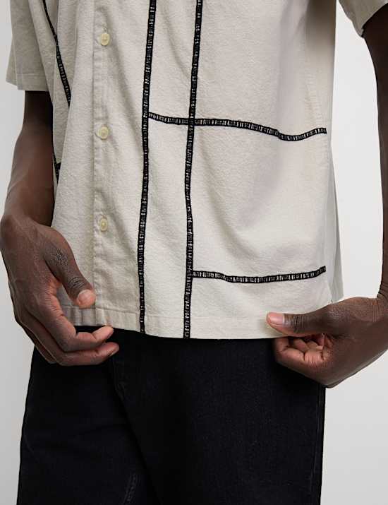 Relaxed Fit Cotton Rich Line Embroidery Shirt