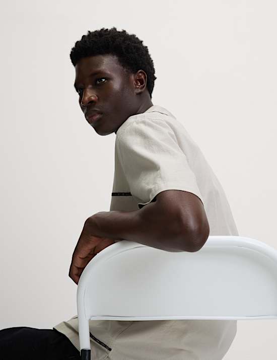 Relaxed Fit Cotton Rich Line Embroidery Shirt