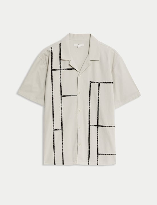 Relaxed Fit Cotton Rich Line Embroidery Shirt