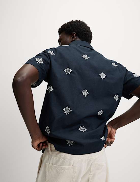 Cotton Rich Palm Embroidered Shirt